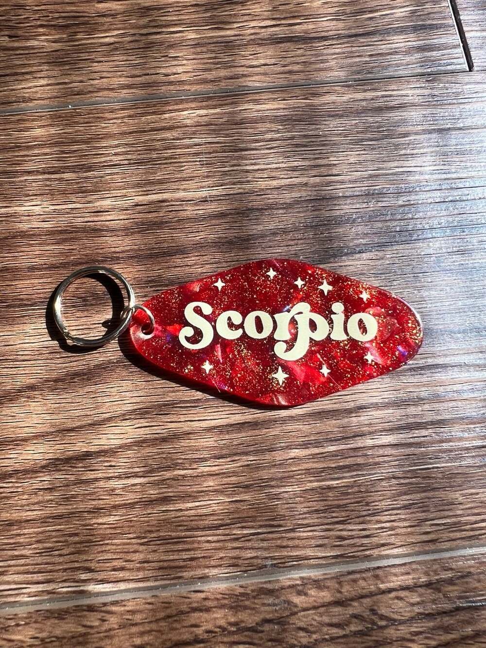 Red Glitter Zodiac Motel Keychain - Scorpio Celestial Style